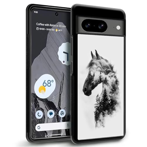 WANKBLC Schutzhülle für Google Pixel 8, stoßfest, Schutz für Männer und Frauen, rutschfest, für Google Pixel 8, Pferd mit Waldbäumen, Wolken, verrücktes Muster von WANKBLC