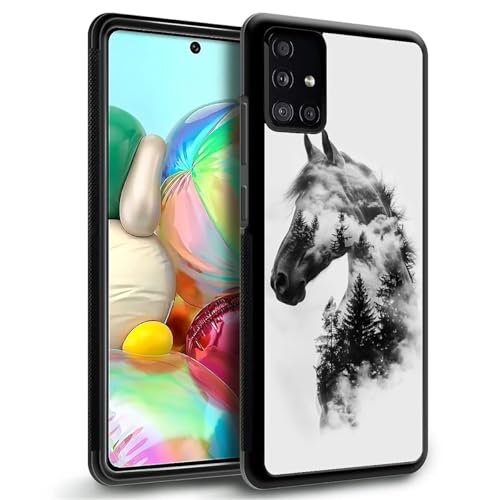 WANKBLC Schutzhülle für Samsung Galaxy A51, stoßfest, Schutz für Mann und Frau, rutschfest, für Samsung Galaxy A51, Pferd mit Waldbäumen, Wolken, verrücktes Muster von WANKBLC