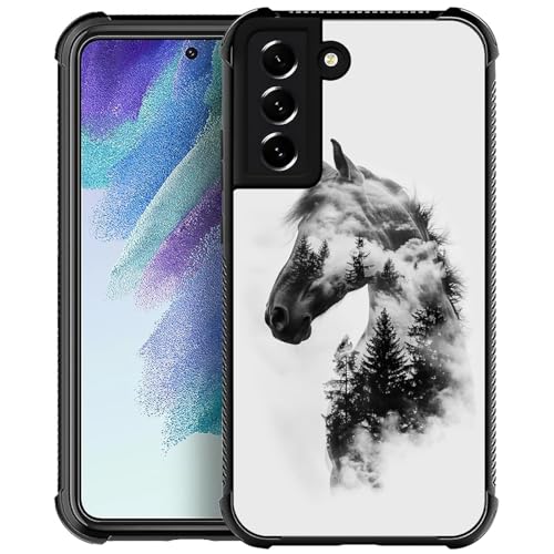 WANKBLC Schutzhülle für Samsung Galaxy S22, stoßfest, Schutz für Mann und Frau, rutschfest, für Samsung Galaxy S22, Pferd mit Waldbäumen, Wolken, verrücktes Muster von WANKBLC