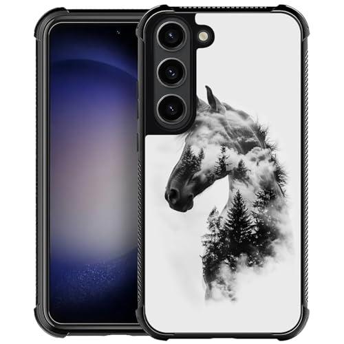 WANKBLC Schutzhülle für Samsung Galaxy S23, stoßfest, Schutz für Mann und Frau, rutschfest, für Samsung Galaxy S23, Pferd mit Waldbäumen, Wolken, verrücktes Muster von WANKBLC