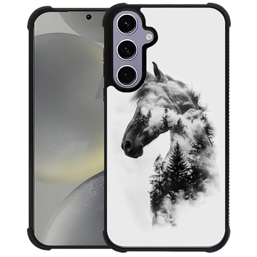 WANKBLC Schutzhülle für Samsung Galaxy S24 S25, stoßfest, Schutz für Männer und Frauen, rutschfest, für Samsung Galaxy S24 S25, Pferd mit Waldbäumen, Wolken, verrücktes Muster von WANKBLC