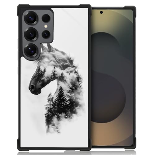 WANKBLC Schutzhülle für Samsung Galaxy S25 Ultra, stoßfest, Schutz für Männer und Frauen, rutschfest, für Samsung Galaxy S25 Ultra, Pferd mit Waldbäumen, Wolken, verrücktes Muster von WANKBLC