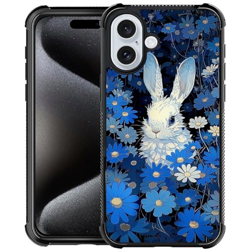WANKBLC Schutzhülle für iPhone 16, stoßfest, für Männer und Frauen, rutschfest, für iPhone 16, weißes Kaninchen, versteckt blaue Blumen, verrücktes Muster WANKBLC Schutzhülle für iPhone 16, stoßfest, für Männer und Frauen, rutschfest, für iPhone 16, weißes Kaninchen, versteckt blaue Blumen, verrücktes Muster von WANKBLC