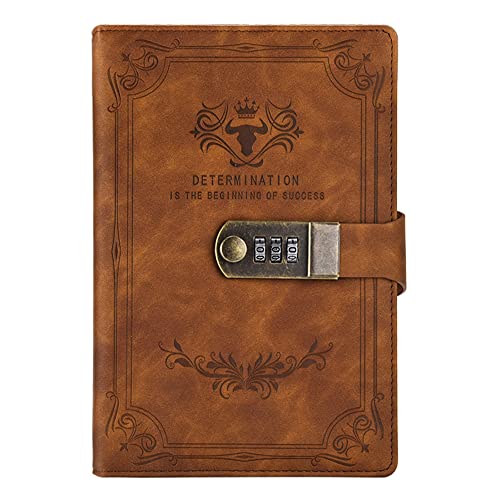 WANLIAN Tagebuch mit Schloss, A5-Ledereinband, digitale Kombination, geeignet für persönliches geheimes Tagebuch von WANLIAN