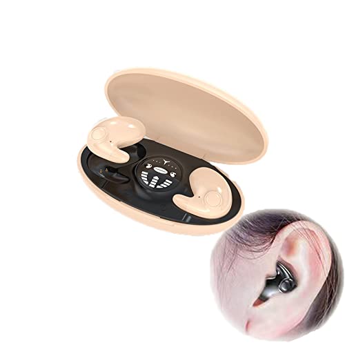 WANWEN Bluetooth-KopfhöRer in Ear, KopfhöRer Bluetooth Noise Cancelling, Unsichtbarer Drahtloser Schlafkopfhörer IPX5, mit kabelloser Ladebox, Doppelte Geräuschunterdrückung (Beige) von WANWEN