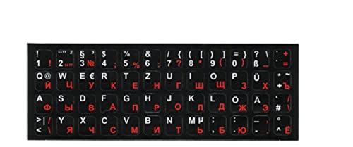Russische Tastatur-Aufkleber für PC, Laptop, Computer-Tastaturen Tastaturen (schwarz Etiketten, rot/weiße Buchstaben) русские наклейки Russische Tastaturaufkleber von WARENWELT