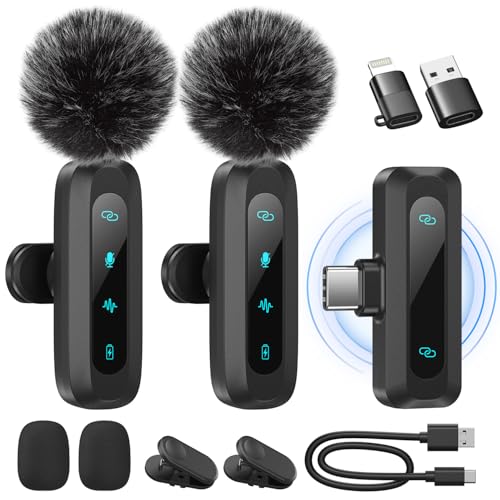 Kabelloses Lavalier-Mikrofon für iPhone, iPad, Android-Handy, 2er-Pack Mini-Mikrofon mit Rauschunterdrückung, Auto-Pairing und Stummschaltung und Reverb für Vlogging, Videoaufnahmen, TikTok, YouTube von WARM BOX