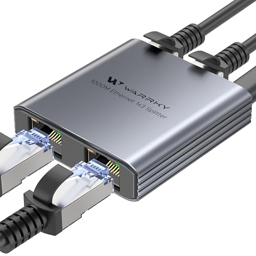 WARRKY LAN Splitter 1 auf 3, 1000Mbps Ethernet Splitter mit Type-C-Netzkabel, [1,4cm ultraschlank, Integriert geformtes Aluminiumgehäuse] Gigabit LAN verteiler 3 Port, Net Switch für Cat 5/5e/6/7/8 von WARRKY