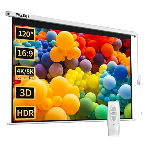 WASJOYE 120" Leinwand Beamer Elektrisch Diagonale Automatische Projektion 16:9 8K HD Filme Schirm für Heimkino Büro Videospiel Outdoor Indoor, Projector Screen W/Fernbedienung und Wand/Decke Mount WASJOYE 120" Leinwand Beamer Elektrisch Diagonale Automatische Projektion 16:9 8K HD Filme Schirm für Heimkino Büro Videospiel Outdoor Indoor, Projector Screen W/Fernbedienung und Wand/Decke Mount von WASJOYE