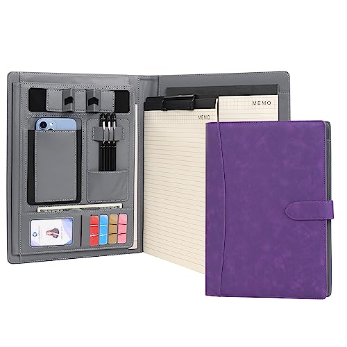 Wason Portfolio A4 Schreibmappe Kunstleder Portfolio mit Telefon Tablet Ständer & Klemmbrett Schreibblock, Ordner Datei Dokumentenhalter Hülle für Organizer Büro Schule Reisen (Lila) von WASON