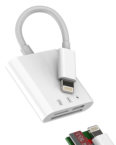 Kartenleser Lightning auf SD (3-in-1) für iPhone 14 13 Pro Max 7 8 Plus Micro SD Card Reader zertifiziert für Apple MFI Ladegerät Adapter für iPad TF Speicher Kamera Kompakt tragbar von WASRUYI