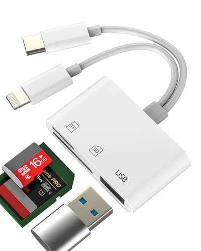 Kartenleser USB C Lightning auf SD Micro SD (3 in 1) Adapter USB OTG 3.0 für Apple iPhone 16 15 für iPad, kompatibel mit Samsung S24, Fotospeicher, Übertragung externer Dateien, Android, Telefon von WASRUYI