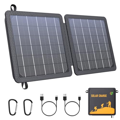 WASTDE Solarpanel Faltbar, 10W Tragbares Solar Ladegerät USB-C/USB/Ausgang für Handy Tablets, 24% Hoher Umwandlungswirkungsgrad IPX4 Wasserdicht für Camping Outdoor Aktivitäten von WASTDE
