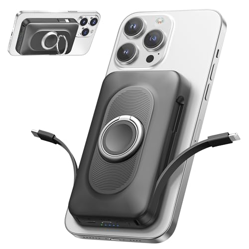 Mag-Safe Powerbank 20000mAh 22.5W Magnetische Power Bank 4-in-1 Schnellladen mit Type-C/IOS Kabeln, Wireless Tragbares Laden mit Ringhalterung für iPhone 16/15/14/13/12/Mini/Pro/Pro Max/Plus Schwarz Mag-Safe Powerbank 20000mAh 22.5W Magnetische Power Bank 4-in-1 Schnellladen mit Type-C/IOS Kabeln, Wireless Tragbares Laden mit Ringhalterung für iPhone 16/15/14/13/12/Mini/Pro/Pro Max/Plus Schwarz von WASTDE
