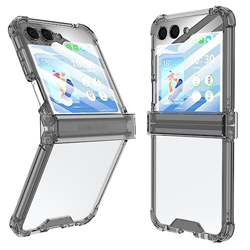 Compatbile Schutzhülle für Galaxy Z Flip 5, mit Scharnier, Schutz & eingebauter Rückseitenschutz, Samsung Flip 5 Full Cover, stoßfest, Slim Phone Schutzhülle, transparent, für Z Flip 5, Schwarz von WATACHE