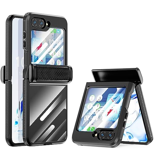 Design für Galaxy Z Flip 5 Hülle mit eingebautem Displayschutz, Samsung Galaxy Z Flip 5 Hülle mit Scharnierschutz Schutzhülle für Samsung Galaxy Flip 5 5G (schwarz) von WATACHE