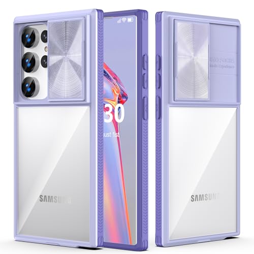 Designed for Samsung Galaxy S24 Ultra Case with Slide Camera Cover, Clear Slim Fit Shockproof Protective Camera Cover Phone Case for S24 Ultra 5G 6.8 inch 2024 (Clear Purple) von WATACHE
