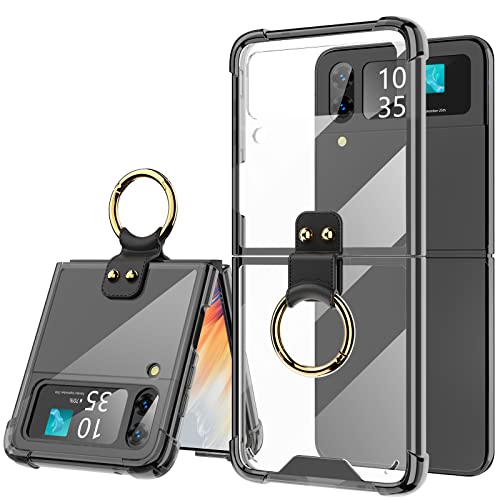 Entworfen für Samsung Galaxy Z Flip 4 Fall klar mit Ring, Anti-Fall stoßfest schützende Handyhülle Fall kompatibel mit Galaxy Z Flip 4 Fall 5G 2022 (Schwarz) von WATACHE