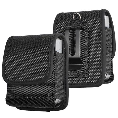 Handy-Holster für Samsung Galaxy Z Flip6/5/4/3, Klapphülle aus Oxford-Gewebe, Tasche für Motorola RAZR+ 2024 2023, Handy-Gürtelclip-Holster, Tragetasche, Kartenhalter (Oxford-Gewebe, schwarz) von WATACHE