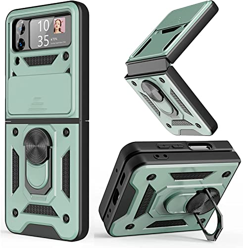 Kompatibel mit Samsung Z Flip 4 Case mit Slide Camera Cover stoßfest Galaxy Z Flip 4 Case Ring Kickstand Magnetic Case für Samsung Flip4 Z 5G Case (Grün) von WATACHE