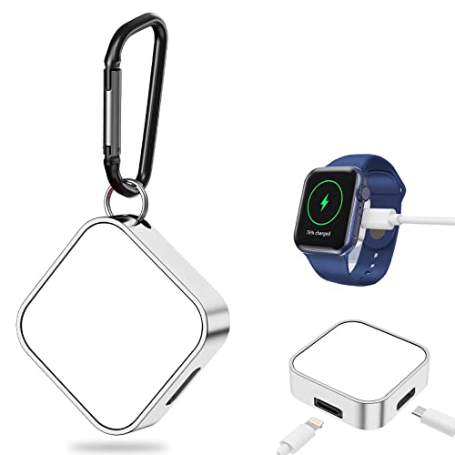 Portable Wireless Charger, Compatible with Apple Watch Series 7/6/5/4/3/2/1/SE, Magnetic Charger with USB Adapter for Traveling, Fast Charging Keychain for iWatch (Silver) von WATACHE