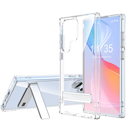 Transparente Schutzhülle für Galaxy S23 Ultra, stoßfeste Schutzhülle Ultra Clear Slim Hard S23 Ultra Case Metall Kickstand Mädchen Frauen Männer Schutzhülle für Galaxy S23 Ultra Case, Transparent von WATACHE