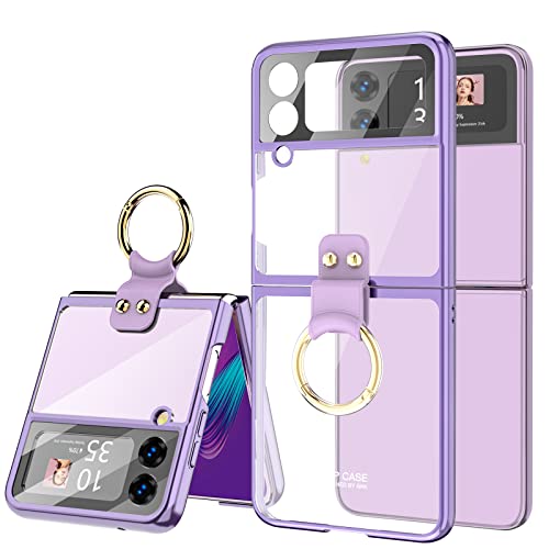 WATACHE Entworfen für Samsung Galaxy Z Flip 4 Case Clear with Ring, Shockproof Protective Phone Cover Case Build in Camera Cover kompatibel mit Galaxy Z Flip 4 Case 5G 2022 (Chrome Purple) von WATACHE