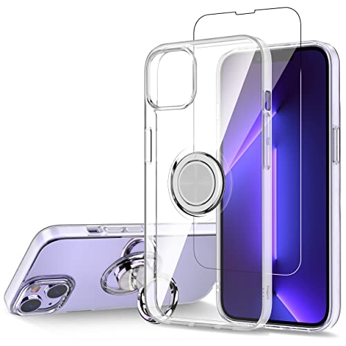 WATACHE Entworfen für iPhone 14 Hülle, [mit Displayschutzfolie aus gehärtetem Glas] [kristallklar] Slim Fit Schutzhülle mit Ständer Ringhalter für iPhone 14 6,1 Zoll 2022, transparent von WATACHE