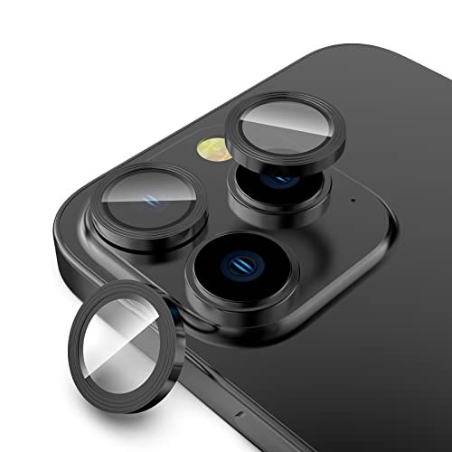 WATACHE Für iPhone 14 Pro Max (6,7 Zoll) / iPhone 14 Pro (6,1 Zoll) Kameraobjektivschutz, kratzfest, HD-gehärtetes Metall, einzelner Ring, Glas (schwarz) von WATACHE