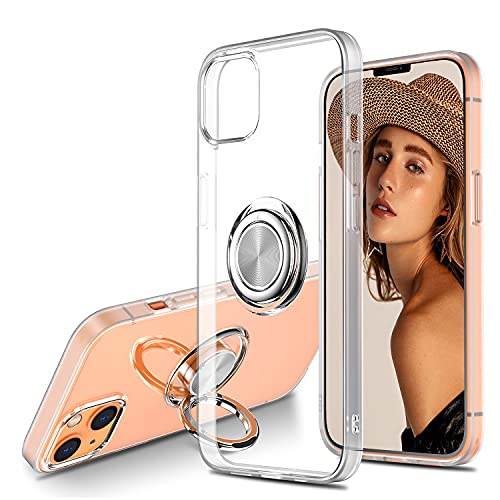 WATACHE Kompatibel mit iPhone 13 Hülle, Clear Crystal Slim Fit Schutzhülle Handyhülle mit [Ringhalterung Ständer] [Magnetische Autohalterung] für iPhone 13 6.1 Zoll 2021,Klar von WATACHE