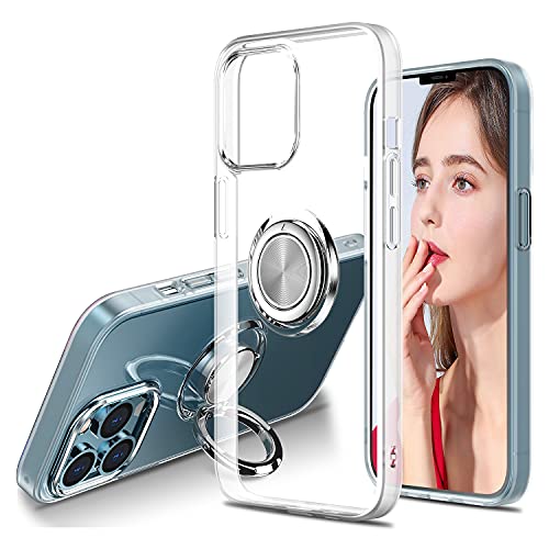 WATACHE Kompatibel mit iPhone 13 Pro Max Hülle, Clear Crystal Slim Fit Schutzhülle Handyhülle mit [Ringhalterung Ständer] [Magnetische Autohalterung] für iPhone 13 Pro Max 6,7 Zoll 2021,Klar von WATACHE