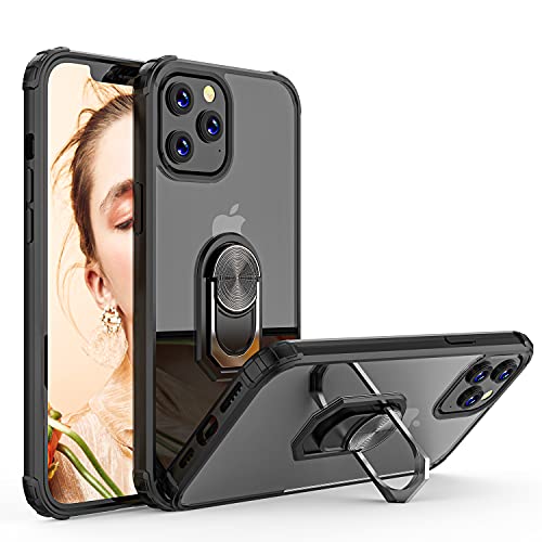 WATACHE Kompatibel mit iPhone 13 Pro Max Hülle,Crystal Clear Armor Defender Design Hybrid-Schutzhülle mit [Ringhalterung Ständer] [Magnetic Car Mount Feature] für iPhone 13 Pro Max,Schwarz von WATACHE