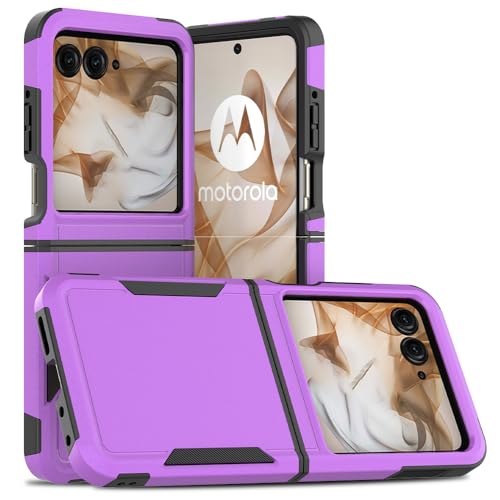 WATACHE Schutzhülle für Motorola RAZR 2024 (nicht für Razr Plus 2024), militärischer Fallschutz, mattes Polycarbonat [Fingerabdruckresistent], weiche TPU-Hülle für Moto Razr 50 (lila) von WATACHE