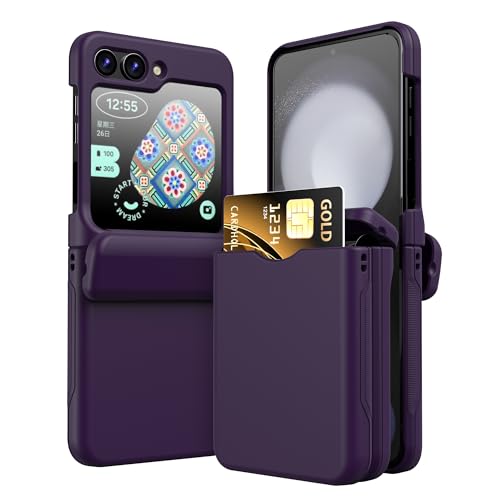 WATACHE Schutzhülle für Samsung Galaxy Z Flip 6, mit Scharnier, stoßfest, mit Kreditkartenfach, Ausweiskarte, Schutzhülle für Galaxy Flip 6 5G (Dunkelviolett) von WATACHE