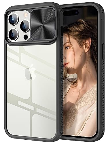 WATACHE Schutzhülle für iPhone 15 Pro mit Kamera-Cover, 15 Pro Clear Case Slim Fit Schutz Shockproof Slide Camera Protector Case für iPhone 6.1 Zoll 15 Pro (schwarz) von WATACHE