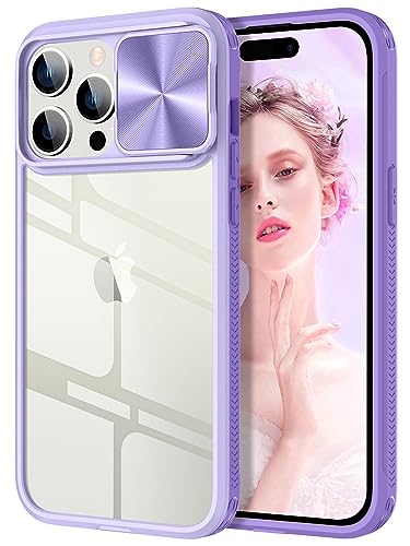 WATACHE Schutzhülle für iPhone 15 Pro mit Kamera-Cover, 15 Pro Clear Case Slim Fit Schutz Shockproof Slide Camera Protector Case für iPhone 6.1 Zoll 15 Pro (violett) von WATACHE