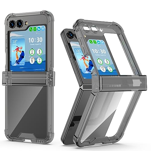WATACHE for Galaxy Z flip 5 Case with Hinge Protection, Z flip 5 Case Clear Slim Transparent Shockproof Hinge Hard Flip5 Phone Case Cover, Clear Black von WATACHE