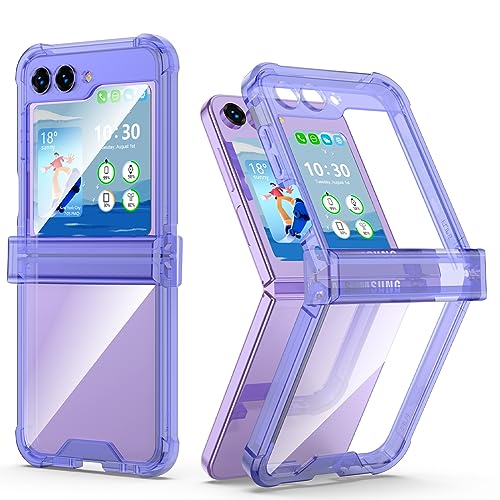 WATACHE for Galaxy Z flip 5 Case with Hinge Protection, Z flip 5 Case Clear Slim Transparent Shockproof Hinge Hard Flip5 Phone Case Cover, Clear Purple von WATACHE