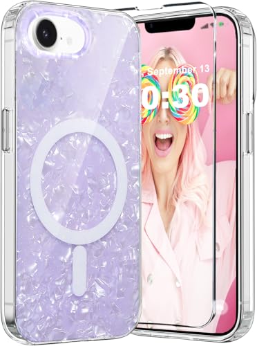 WATEFULL Schutzhülle für iPhone 16e, Violett, Opal, Perlmutt, kompatibel mit MagSafe Glitzer, glitzernd, magnetisch, durchscheinend, inklusive 1 Displayschutzfolie für Damen und Mädchen, iPhone 16e von WATEFULL