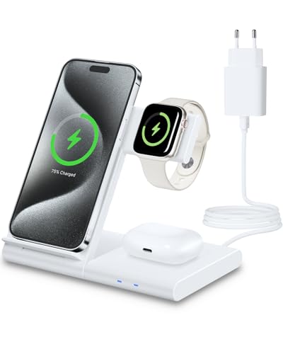 3 in 1 Ladestation Apple Watch und iPhone, 18W Induktive Ladestation Schnelles Kabelloses Ladegerät Ständer für iPhone 15/14/13/12/11/Pro/Max/XS/XR/X/8/Plus, iWatch 9/8/7/6/SE/5/4/3/2 & AirPods von WATOE