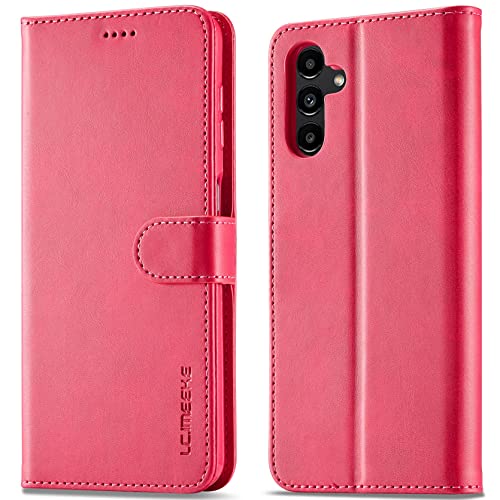 WAURZ Hülle für Samsung Galaxy A14 5G / A14 4G Handyhülle Schutzhülle Hülle Leder Klappbar Flip Case mit Kartenfach Magnet Ständer Hüllen Klapphülle Cover für Samsung Galaxy A14 5G / A14 4G,Rose Rot von WAURZ