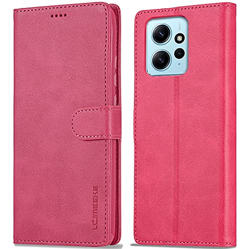 WAURZ Hülle für Xiaomi Redmi Note 12 4G, Handyhülle Schutzhülle Hülle Leder Klappbar Flip Case mit Kartenfach Magnet Ständer Handytasche Hüllen Klapphülle Cover für Xiaomi Redmi Note 12 4G,Rose Rot von WAURZ