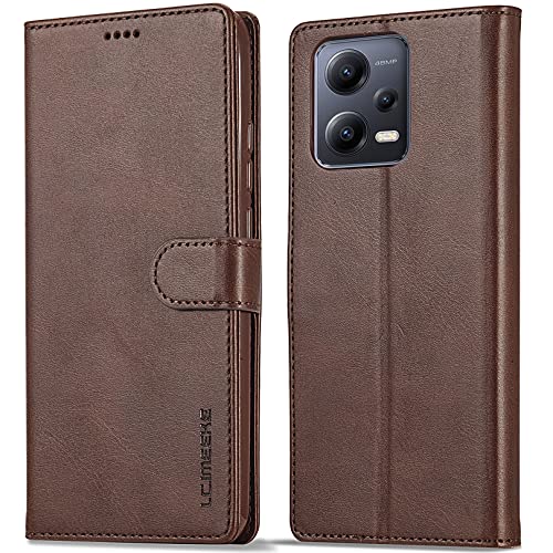 WAURZ Hülle für Xiaomi Redmi Note 12 5G / Xiaomi Poco X5 5G Handyhülle Schutzhülle Hülle Leder Klappbar Flip Case mit Kartenfach Magnet Geldfach Ständer Handytasche Hüllen Etui Klapphülle Cover,Braun von WAURZ