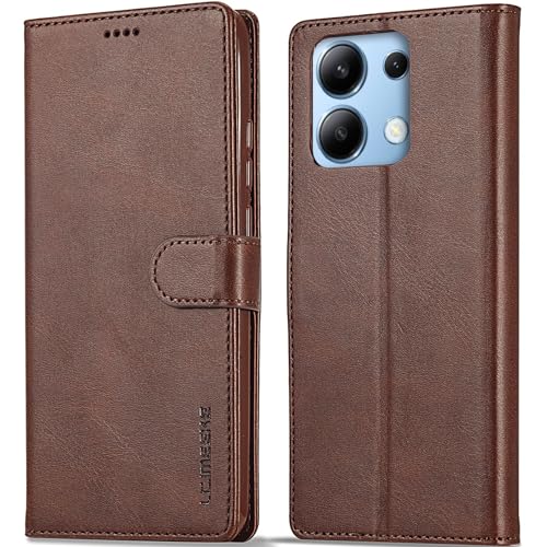 WAURZ Hülle für Xiaomi Redmi Note 13 Pro 4G, Schutzhülle Leder Klappbar Flip Case mit Kartenfach Magnet Ständer Handytasche Hüllen Cover Klapphülle für Redmi Note 13 Pro 4G, Braun von WAURZ