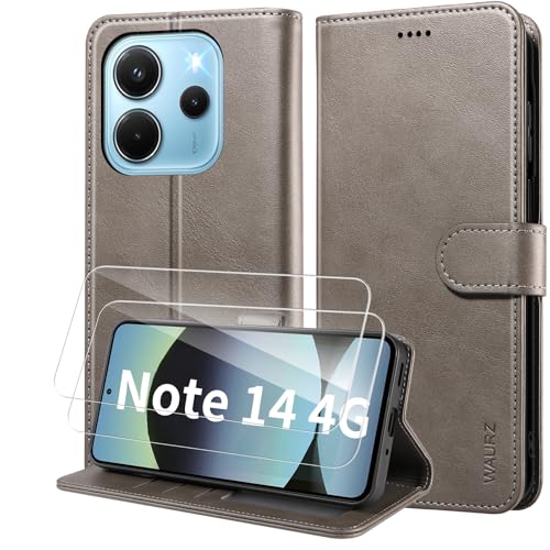 WAURZ Hülle für Xiaomi Redmi Note 14 4G, Handyhülle mit 2 Schutzglas Schutzfolie Hülle Schutzhülle Leder Klappbar Flip Case Kartenfach Ständer Handytasche Hüllen Etui Cover Klapphülle,Grau WAURZ Hülle für Xiaomi Redmi Note 14 4G, Handyhülle mit 2 Schutzglas Schutzfolie Hülle Schutzhülle Leder Klappbar Flip Case Kartenfach Ständer Handytasche Hüllen Etui Cover Klapphülle,Grau von WAURZ