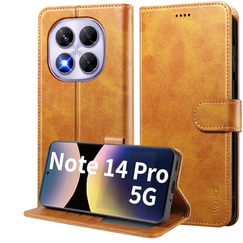WAURZ Hülle für Xiaomi Redmi Note 14 Pro 5G (Nicht für 4G), Handyhülle Schutzhülle Leder Klappbar Flip Case mit Kartenfach Handytasche Etui Cover Klapphülle für Redmi Note 14 Pro 5G,Gelb von WAURZ