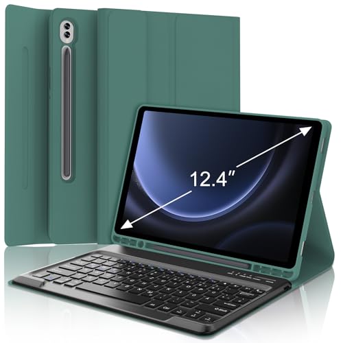 WAVATA Tastatur für Samsung Galaxy Tab S10+ 2024/S9 FE+/S9 Plus 12.4", Hülle mit Tastatur für Samsung Tab S10 Plus Magnetische Abnehmbar Deutsches QWERTZ Layout, Dunkelgrün von WAVATA