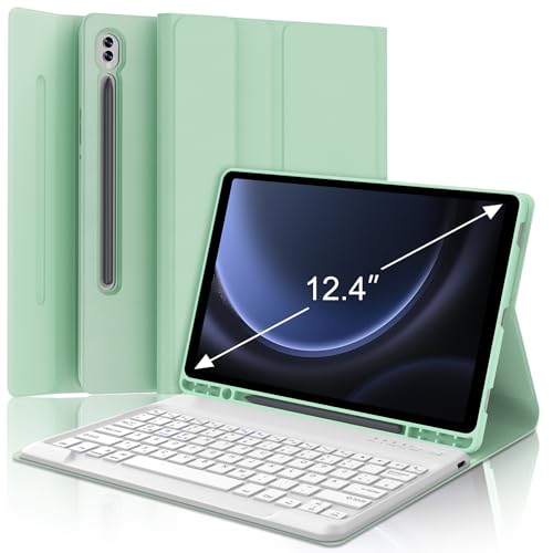 WAVATA Tastatur für Samsung Galaxy Tab S10+ 2024/S9 FE+/S9 Plus 12.4", Hülle mit Tastatur für Samsung Tab S10 Plus Magnetische Abnehmbar Deutsches QWERTZ Layout, Grün von WAVATA