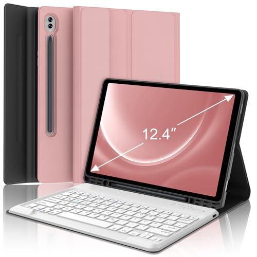 WAVATA Tastatur für Samsung Galaxy Tab S10+/S9 FE+/S9 Plus 12.4" mit Beleuchtete, Hülle mit Tastatur für Samsung Tab S10 Plus Magnetische Abnehmbar Deutsches QWERTZ Layout, Roségold von WAVATA