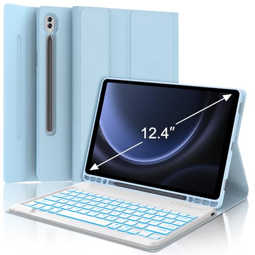 WAVATA Tastatur für Samsung Galaxy Tab S10+ 2024/S9 FE+/S9 Plus 12.4" mit Beleuchtung, Hülle mit Tastatur für Samsung Tab S10 Plus Magnetische Abnehmbar Deutsches QWERTZ Layout, Blau von WAVATA